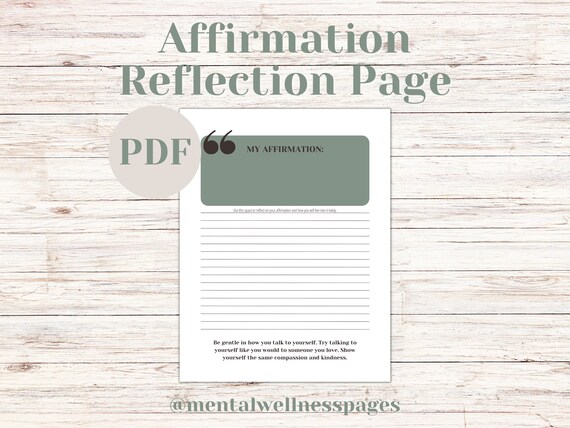 Affirmation Reflection Page | Positive Self-Talk | Therapy Tool | Mental Wellness Page | Therapy Worksheet | Mental Health Journal Page
