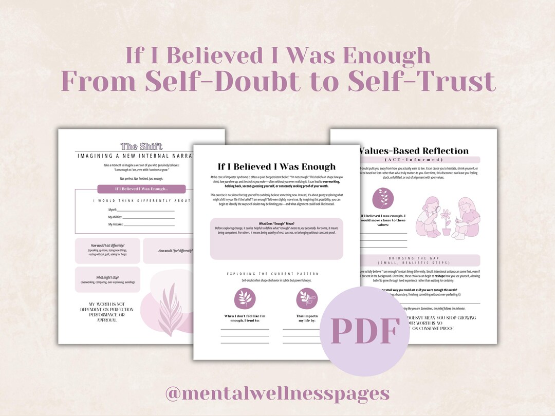 Self Doubt Worksheet.pdf Self-doubt to Self-trust, Self-esteem Building Therapy Worksheets ...