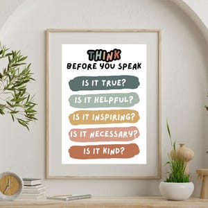 THINK Before You Speak Poster, Classroom Rules Wall Art, Be Kind ...