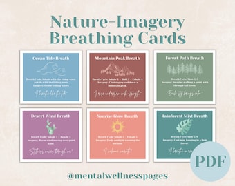 Tarjetas de respiración con imágenes de la naturaleza, estrategias para afrontar el estrés en el rincón de la calma, paquete de respiración profunda, alivio del estrés, herramienta terapéutica, regulación emocional