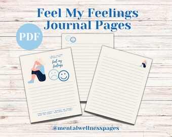 Páginas del diario Feel My Feelings / Descarga digital / Diario de bienestar mental / Hojas de trabajo de terapia / Salud mental / Diario de sentimientos