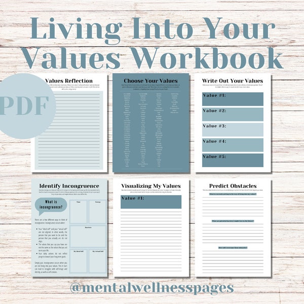 Living Into Your Values Workbook | Set Your Valued Intentions | Self-Help | Values Therapy Bundle | Value-Driven Guide | Self-Reflection