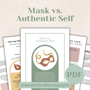 Mask vs. Authentic Self, Imposter Syndrome Therapy Worksheets, Growth Mindset Tool, Confidence Boost, Be Yourself, Emotional Awareness