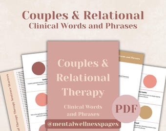 Couples & Relational Therapy Clinical Words and Phrases, Report Writing, Therapist Note Taking, Progress Note Cheat Sheet, Social Worker