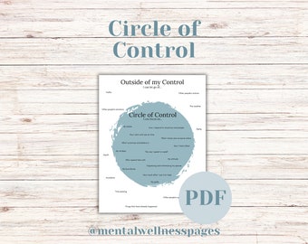 Circle of Control, Radical Acceptance, Acceptance and Commitment Therapy Tools, Self Awareness, Emotional Support Worksheet, Letting Go