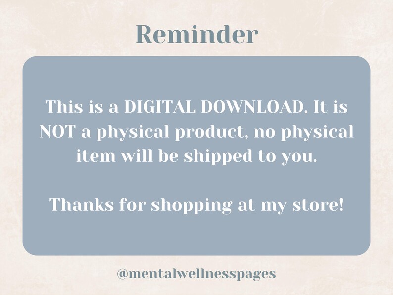 May include: A digital download reminder with text on a light blue background. The text reads: "This is a DIGITAL DOWNLOAD. It is NOT a physical product, no physical item will be shipped to you. Thanks for shopping at my store!"