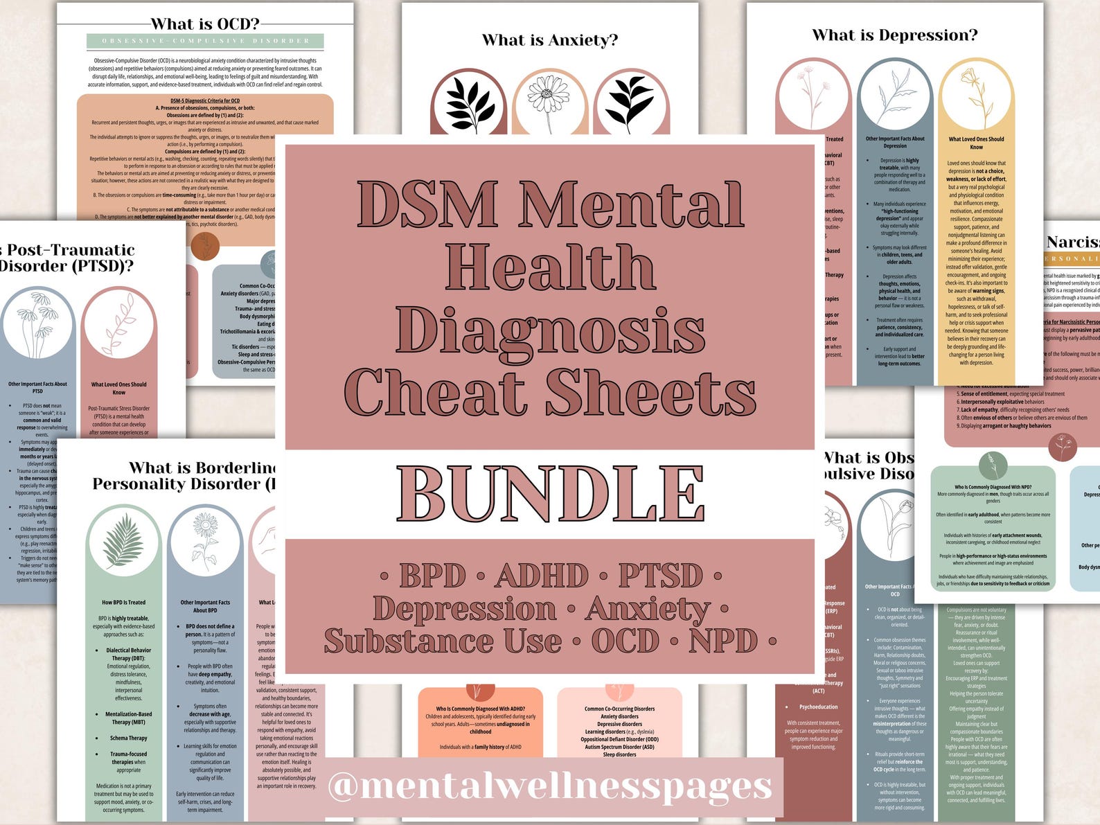 DSM Mental Health Diagnosis Cheat Sheet BUNDLE, Psychoeducation, DSM ...
