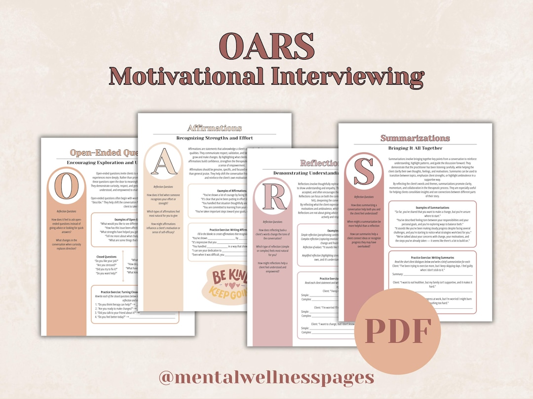 OARS Motivational Interviewing, Therapy Office Resource, Reflective ...