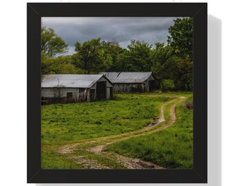 Ländlicher Bauernhof, Straße, Bauernhof, ländlich, Land, Missouri, grün, Wanddekor, Kunst, rustikal, gerahmt