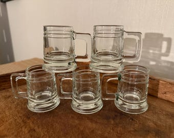 Set of 5 Vintage Mid-Century Libbey Maritime Miniature Beer Mug Shot Glasses
