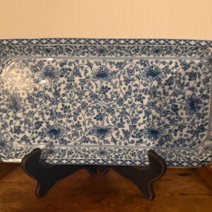 Vintage Japanese Blue and White Porcelain Rectangular Platter - Karakusa Vine Pattern