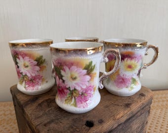 Set of 4 Porcelain Antique Tea Cups/Chocolate Mugs