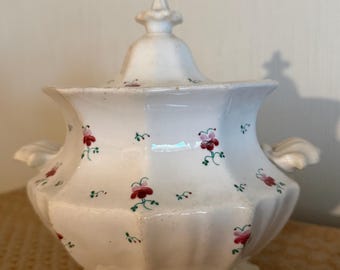 Antique Staffordshire Sprigware Sugar Bowl with Lid
