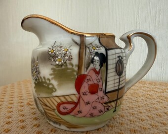 Antique Japanese Geisha Handpainted Porcelain Creamer