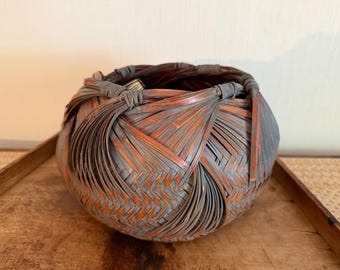 Vintage Sculptural Woven Bamboo Basket