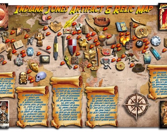 Indiana Jones Artifact and Relic Map & Book, Full Color Plus Two Free Related Maps