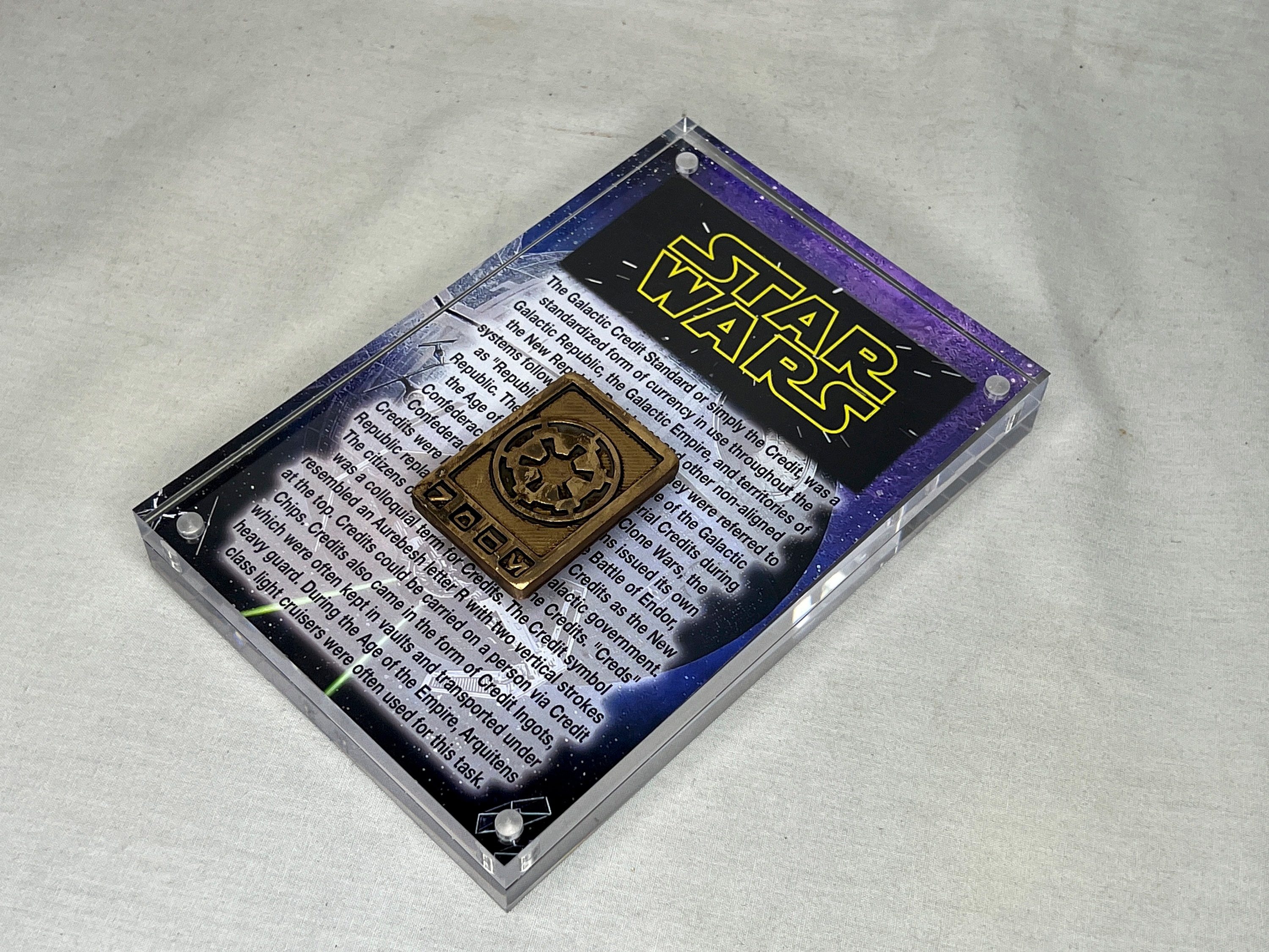 Star Wars Galactic Gold Credit Chip Piece, Display Plaque, Real