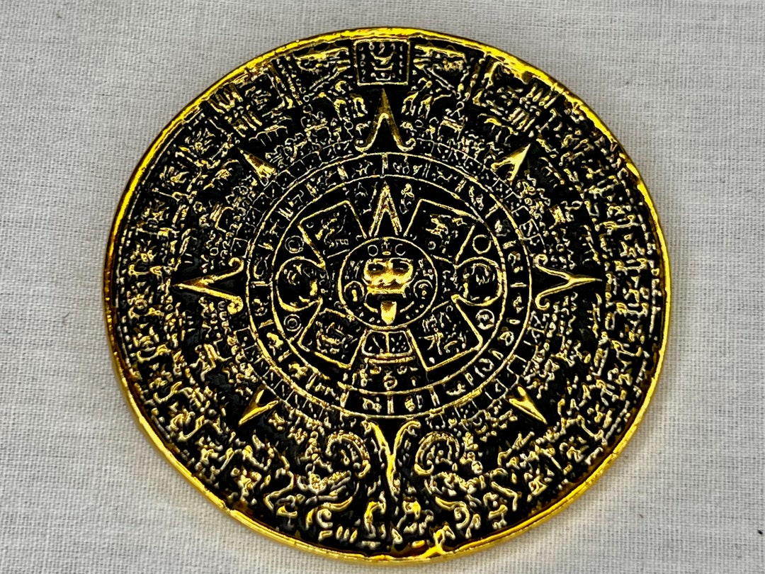Ancient Aztec Calendar Coin, Gold, Metal, Signed, Numbered, Limited
