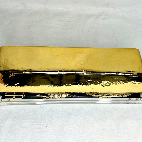 Goldfinger, Fort Knox Gold Bar, Prop Replica, Solid Resin, Gold Plated, Display Plaque, Signed, Numbered, Limited Edition