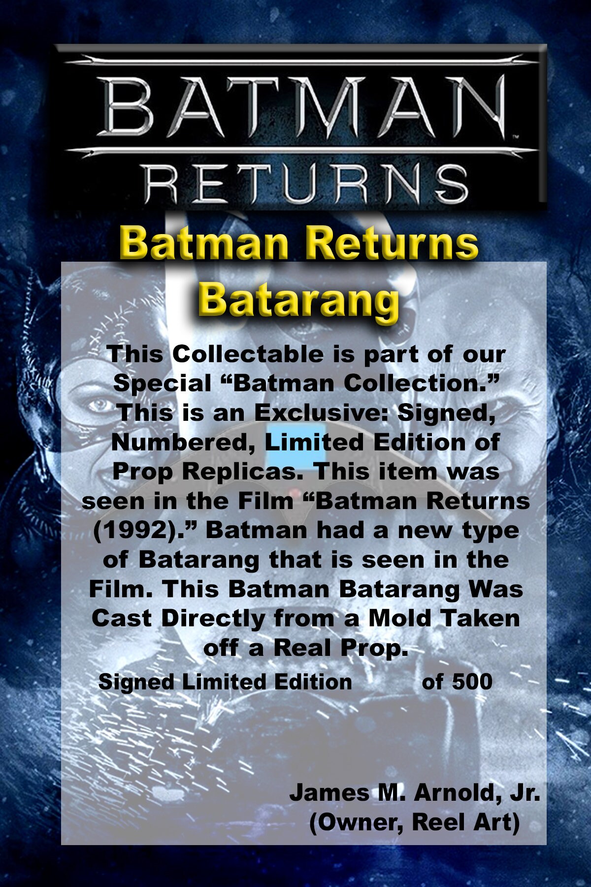 Batman Returns Batarang, Solid Resin, Real Prop Replica, Signed ...
