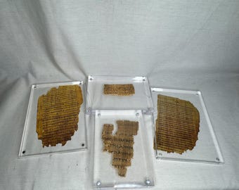 4 Piece Biblical Papyrus Fragment Set, St John, Pauline Epistle, Revelations, Gospel Jesus Papyrus Replica, Plaques