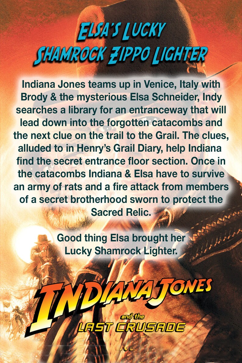 Indiana Jones Elsa Lucky Shamrock Zippo Lighter Acrylic Etsy Australia