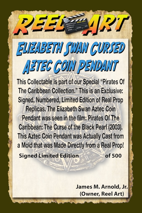 Piratas del Caribe Elizabeth Swann Colgante de moneda azteca maldita replica de utileria real metal solido oro firmado numerado edicion limitada Etsy Mexico