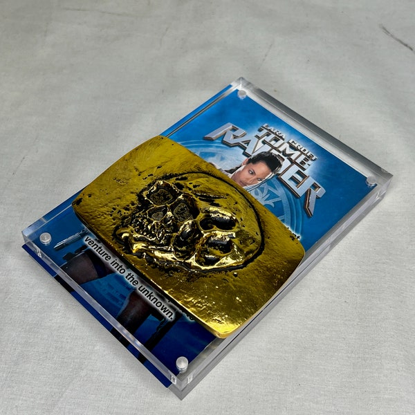 Tomb Raider, Skull Belt Buckle, Real Prop Replica, Metal, Gold, Acrylic Plaque, Signed, Numbered, Limited Edition