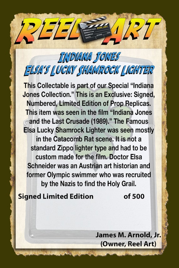 Indiana Jones, Elsa Lucky Shamrock Zippo Lighter, Signed, Numbered