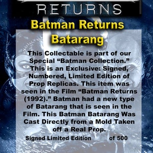 Batman Returns Batarang, Display Plaque, Solid Resin, Real Prop Replica ...