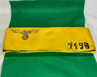 007 James Bond, Goldfinger, réplica real de utilería, lingote de oro del tesoro del lago Toplitz, metal chapado en oro, firmado, numerado, edición limitada