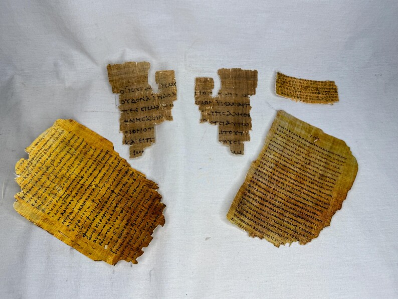 4 Piece Biblical Papyrus Fragment Set, St John, Pauline Epistle ...