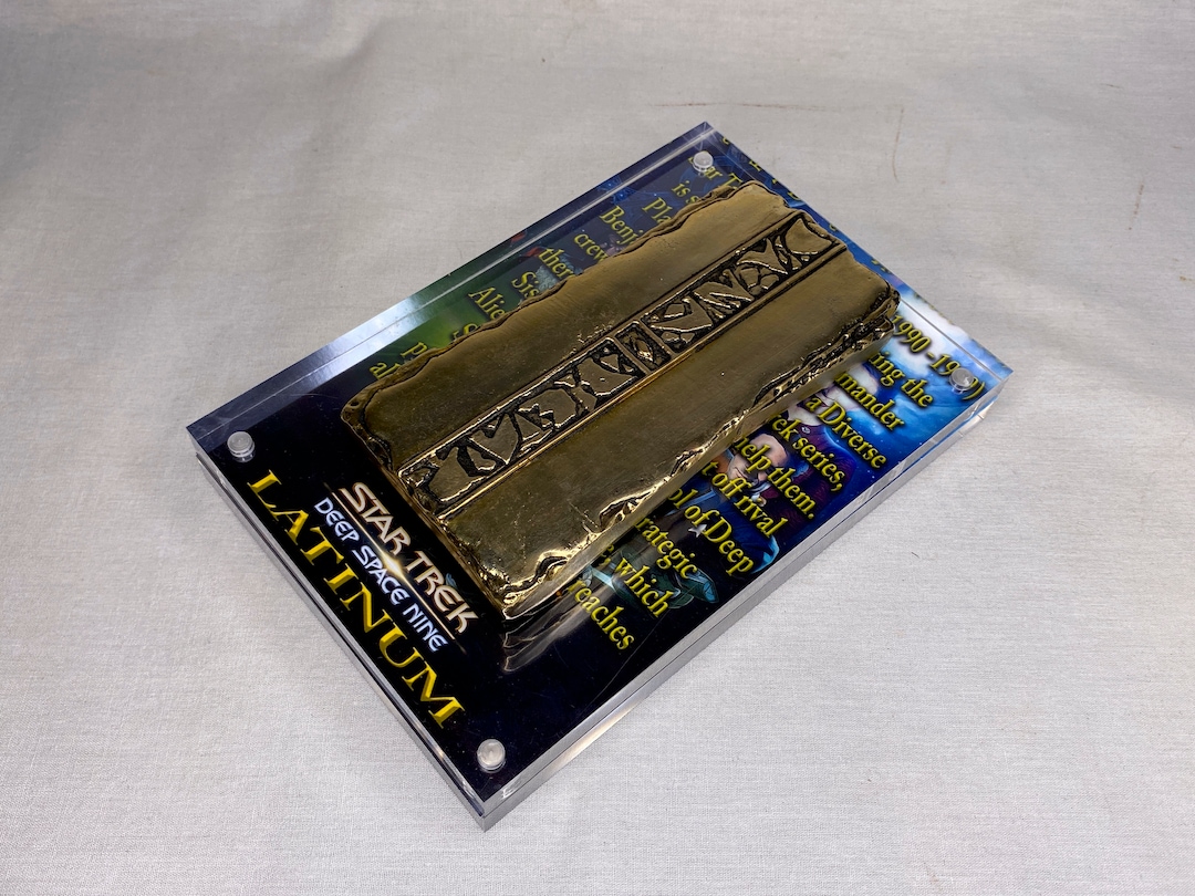 Star Trek, Deep Space Nine, Gold Pressed Latinum Bar, Real Prop Replica, Metal, Acrylic Display