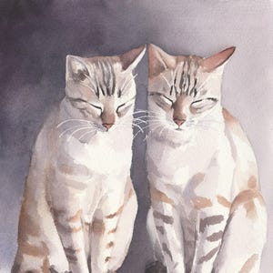 Hand-painted original watercolor of two Lynx Point Siamese cats, art paintings gifts for cat moms, Studio Milamas