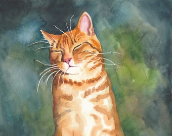 Original hand-painted watercolor of a red tabby cat art cat motif unique gift idea for cat lovers, Studio Milamas