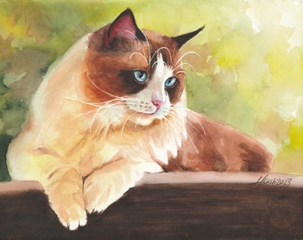 Original hand-painted watercolor of a Ragdoll cat 24 x 32 cm art painting cat lover gift long-haired cat, Studio Milamas