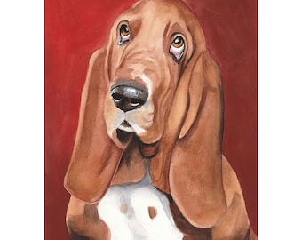 Original Watercolor Painting 9.4 x 12.6 inches, Dogs, Basset Hound, Art, Dog Portrait, Dog Painting, Pet, Animal ,Gift,  Studio Milamas