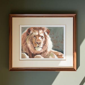 Leone Originale Dipinto a Mano Acquerello Arte Pittura Ritratto di un Leone Grande Felino Africa Big Five Fauna Selvatica, Studio Milamas