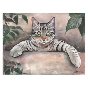 Tabby Cat, Cat, Original Art, handpainted, Original Painting, Watercolor, 9.4 x 12.6 inches, Gift, Pet Portrait, Studio Milamas