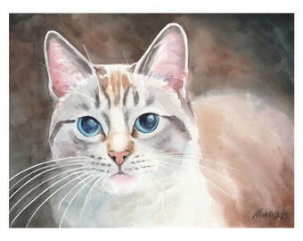 Original Painting, Original Watercolor, 9.4 x 12.6 inch, Siamese Cat, Lynx Point Siamese, Art, Pet, Cat, Cat Painting, Gift, Studio Milamas