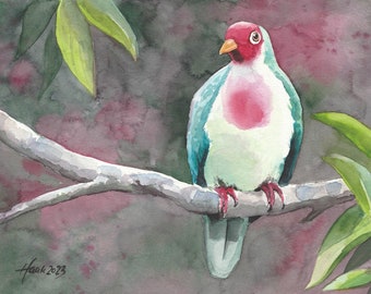 Jambufruchttaube Original handgemaltes Aquarell einer exotischen Taube Vogel Kunst handgemalte Gemälde Tierbilder, StudioMilamas