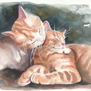 Due teneri gatti dipinti ad acquerello originali dipinti a mano, regali di compleanno di Lovecats per gli amanti dei gatti, Studio Milamas