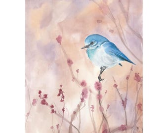 Blue little Bird, Art, Original Watercolor Painting, Original Art, 24x32 cm, Wildlife, Watercolour Bird, special Gift, Bird, Studio Milamas