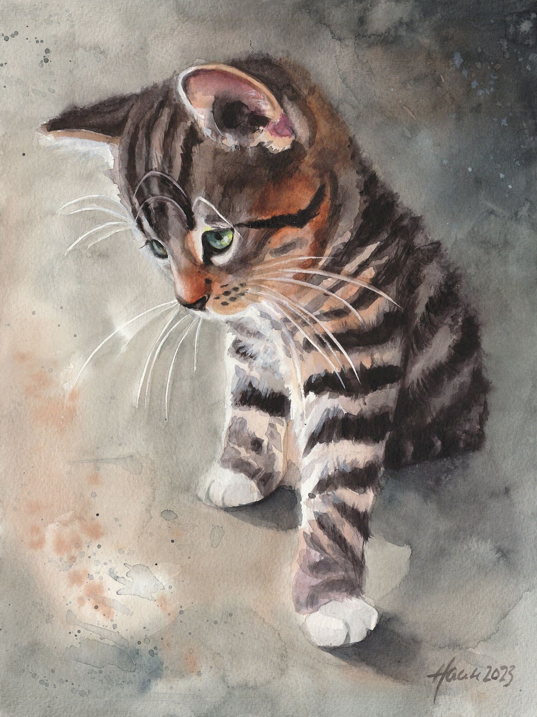Little Tabby Cat Original Hand Painted Watercolor Painting Kitten Art ...