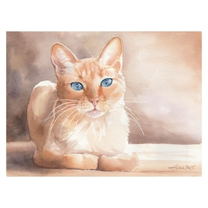 Handmade Flame Point Siamese Cat Original Watercolor Art, Animal Portrait Art, Special Gift Idea for Siamese Cat Lovers