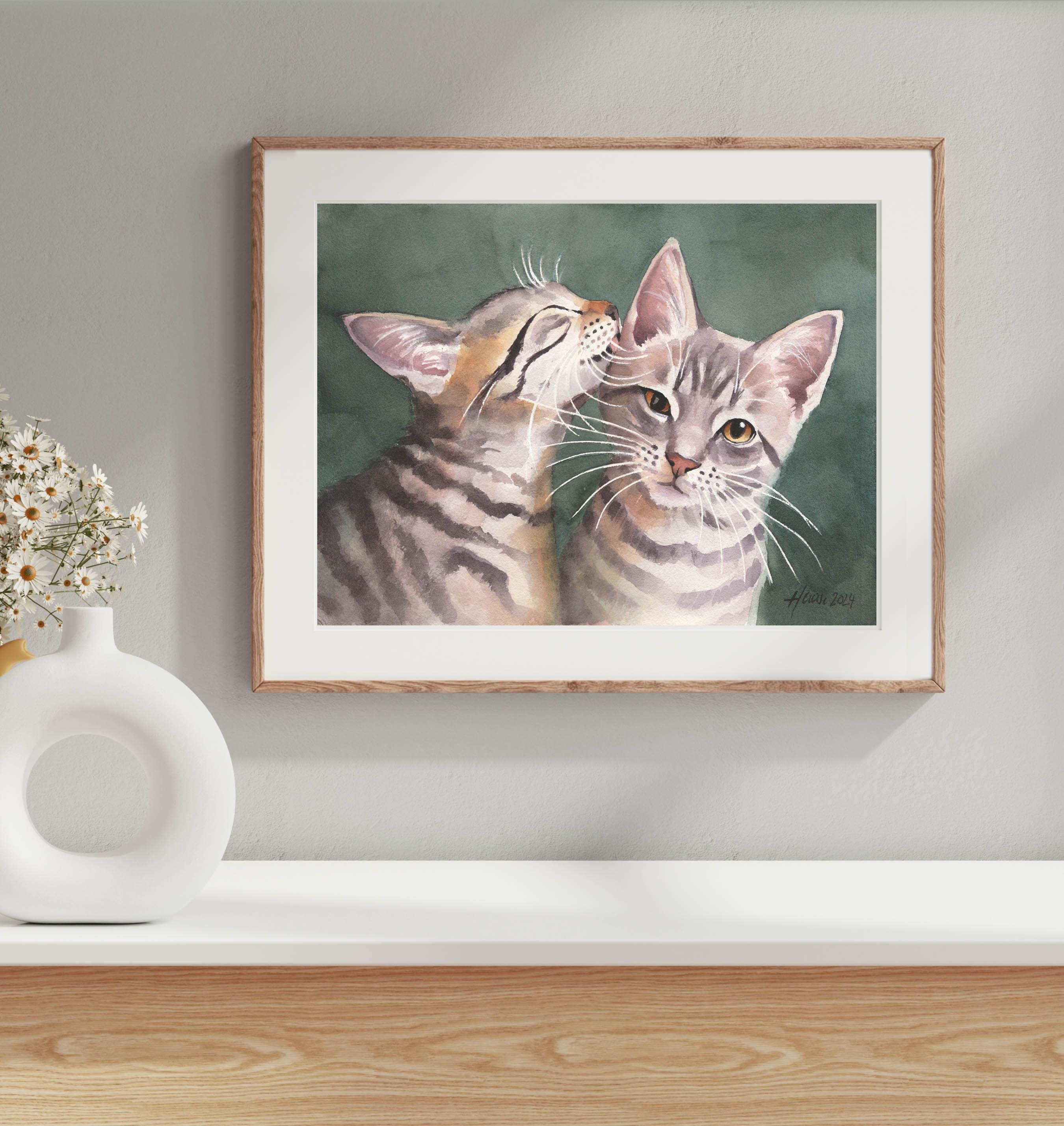Two Small Tabby Cats, Original Hand-painted Watercolor, Art Painting ...