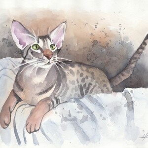 Original Painting, 9.4 x 12.6 inches, Watercolor painting, Drawing, Cat Painting, Watercolor Cat, Oriental Cat, Cat, Art, Studio Milamas