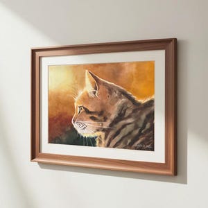 Original Painting, Cat in the Light, Little Tiger Cat, 9.4 x 12.6 inch, Watercolor Painting , Art, one of a kind, Studio Milamas
