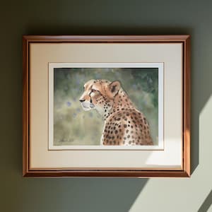 Dipinto ad acquerello originale dipinto a mano raffigurante un ghepardo, fauna selvatica africana, regali per gli amanti degli animali di Studio Milamas