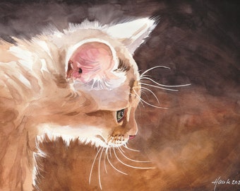 Original Painting, 9.4 x 12.6 inch, Watercolor, Original Painting, Tabby Cat, Art, Cat in the Light, watercolor cat, kitten, Studio Milamas